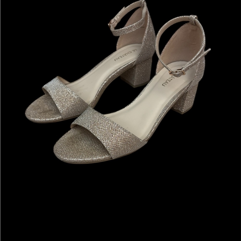 Le Chateau sandals in a metallic platinum gold finish